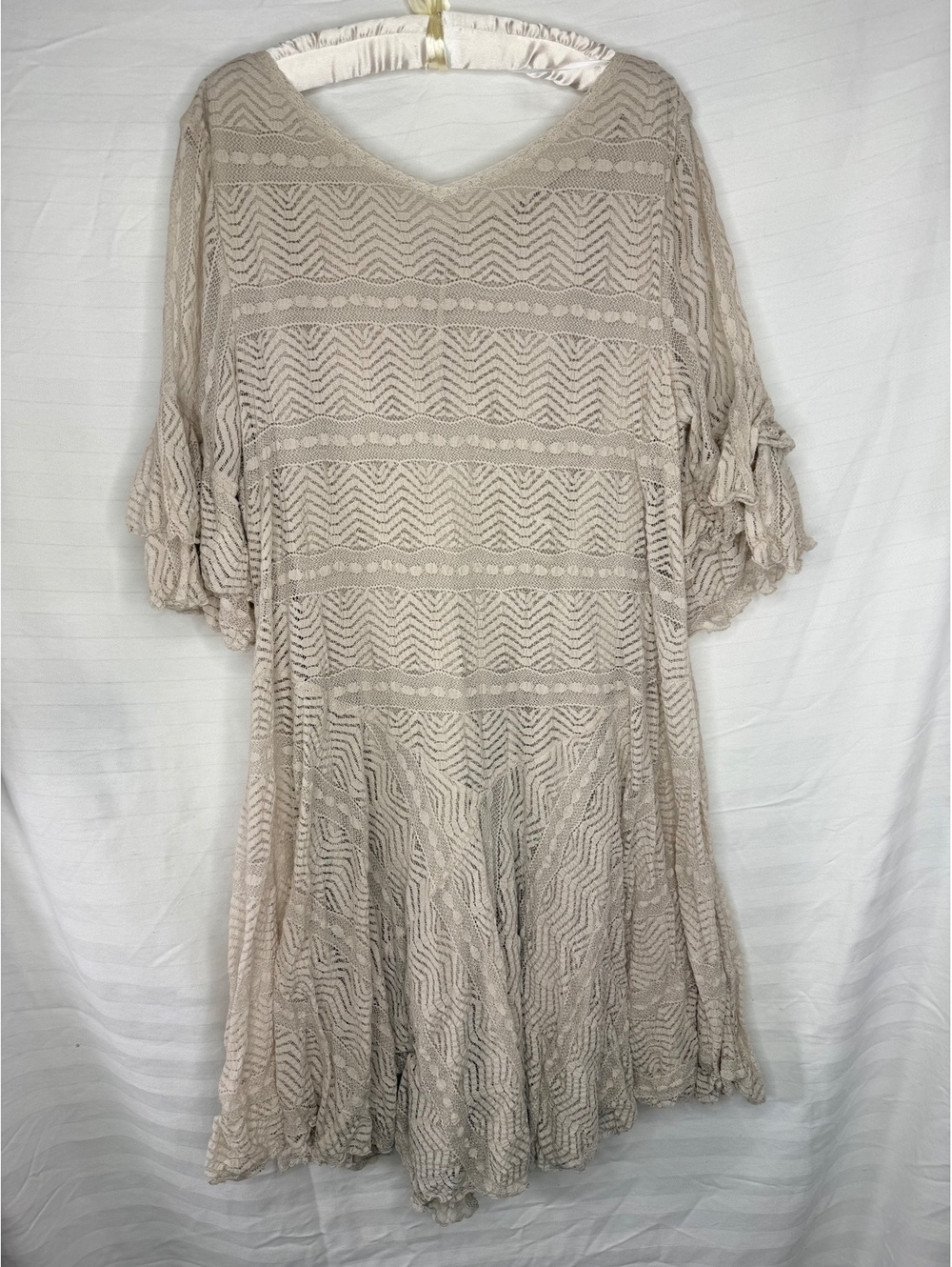 Rabbit Rabbit Rabbit Lace Boho Babydoll Dress 20W Off White Ruffle Sleeve - Picture 5 of 6